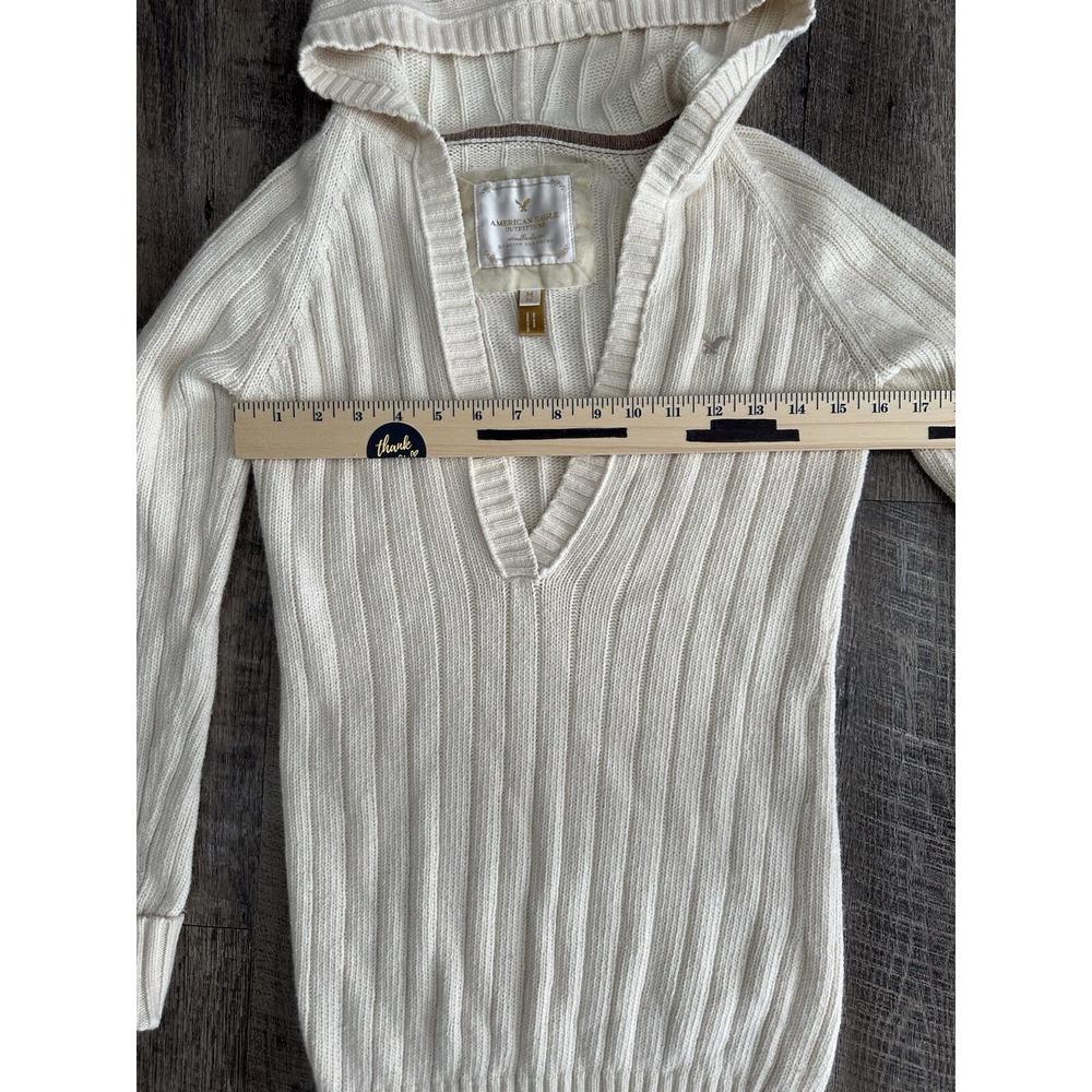 American Eagle Women's Knit Sweater Hooded Beige Y2K Size M - Picture 8 of 12